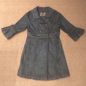 GUESS Long Denim Double Breasted Dress Jacket Stretch M